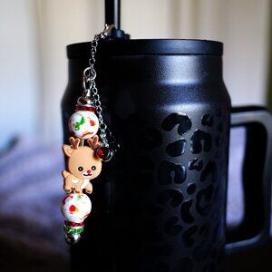 Christmas Reindeer Straw Charm, Handmade, tumbler, bottle, Stanley, gift, decor